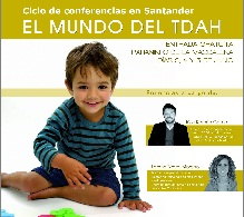cartel informativo de las conferencias: ni�o sentado sonriendo y busto de los dos ponentes